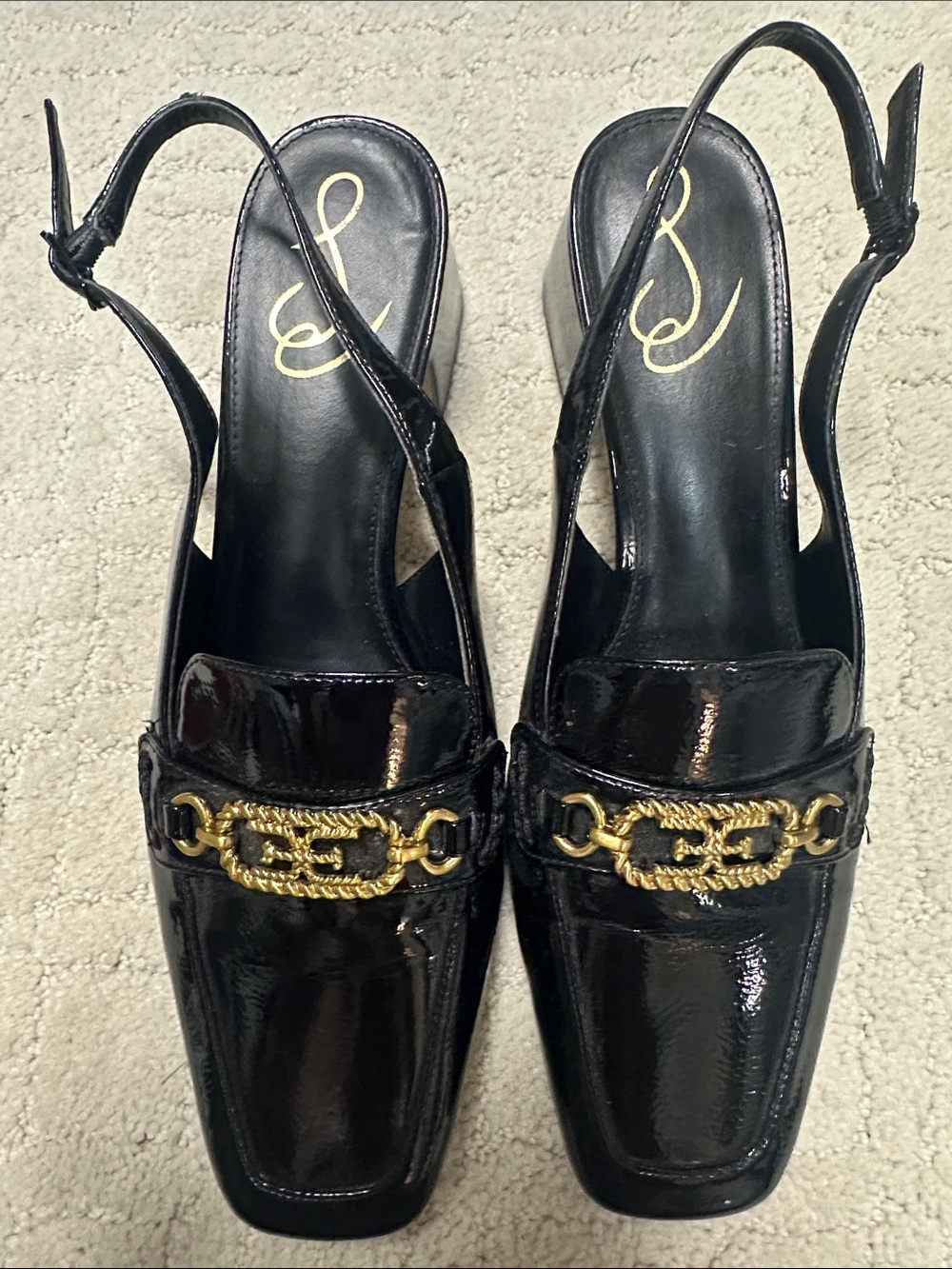 Sam Edelman Teana slingback loafers featuring a polished black paten